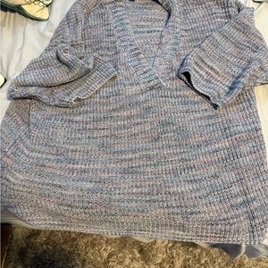 J. Jill Heathered Blue-Pink V-Neck Sweater